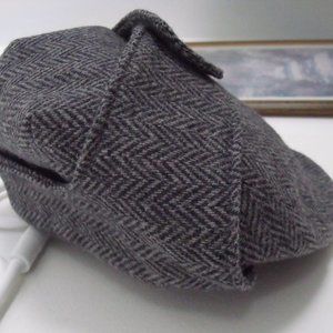 Gray and Black Herringbone Flat Cap (Made in Ireland).